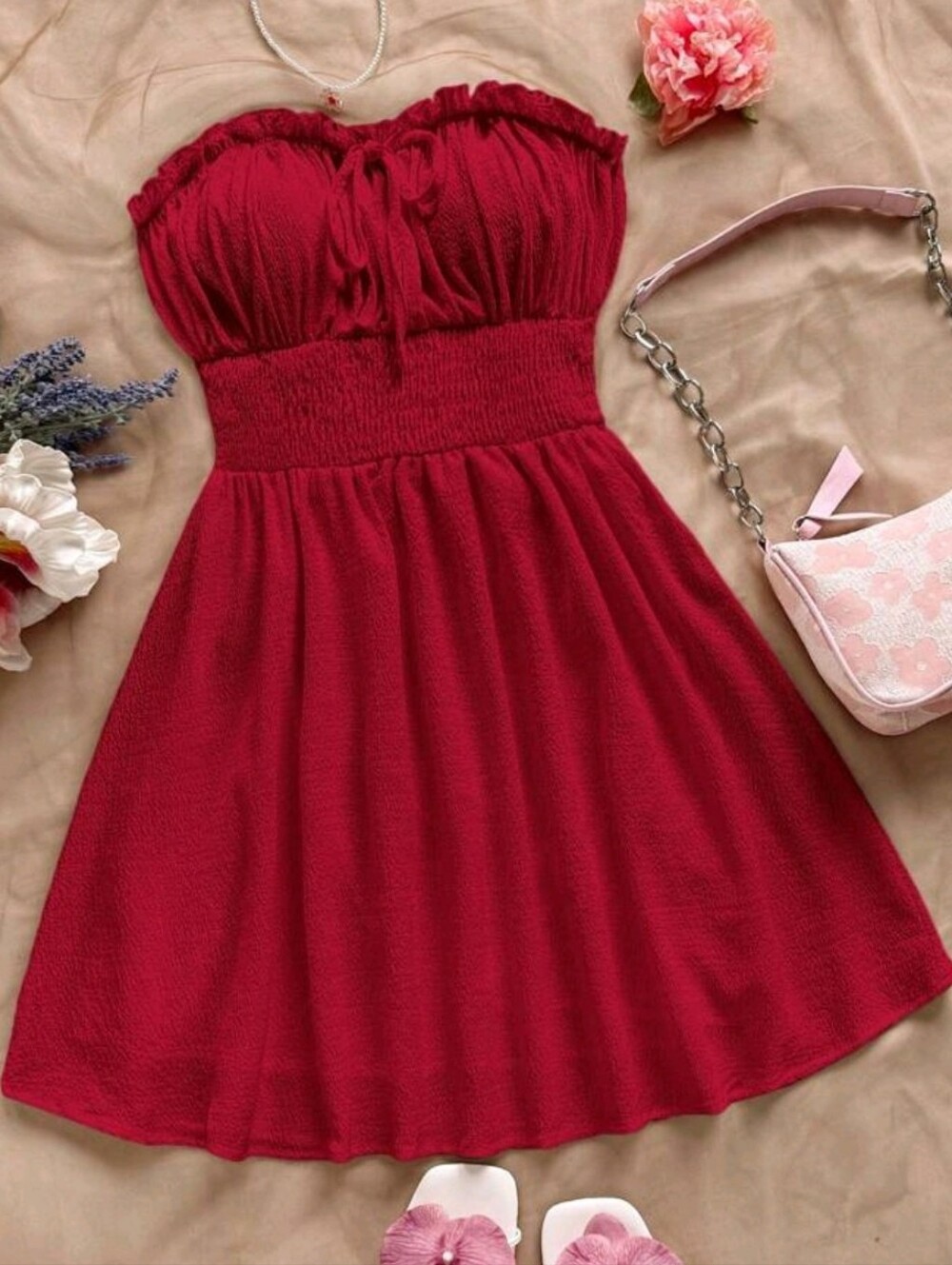 Shein Women's Casual Burgundy Bandeau Mini Dress Size 12